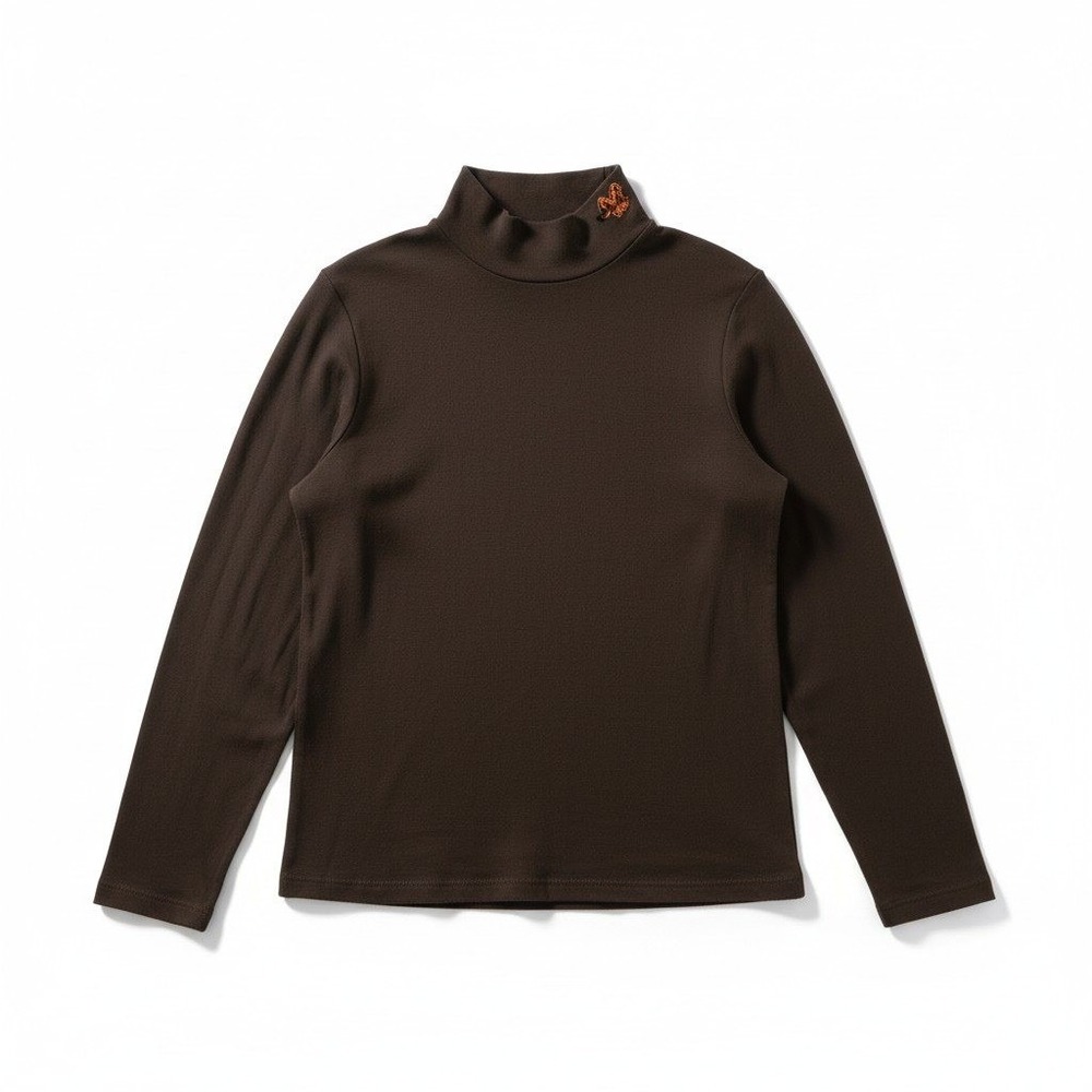 Allison Daley Mock Neck Brown Long Sleeve Top, Women's Small, Embroidered Leaf